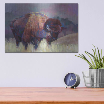 Luxe Metal Art 'Buffalo Roam' by Robert Jackson, Metal Wall Art,16x12