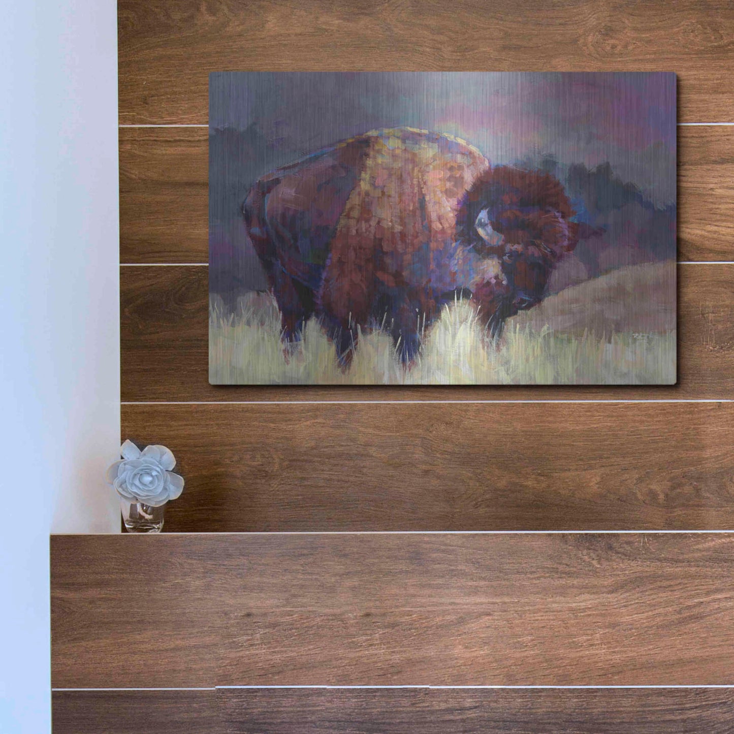 Luxe Metal Art 'Buffalo Roam' by Robert Jackson, Metal Wall Art,16x12