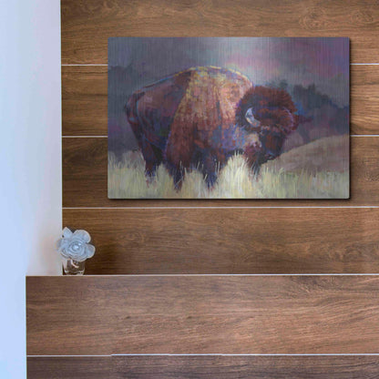 Luxe Metal Art 'Buffalo Roam' by Robert Jackson, Metal Wall Art,16x12