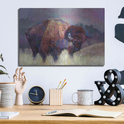 Luxe Metal Art 'Buffalo Roam' by Robert Jackson, Metal Wall Art,16x12