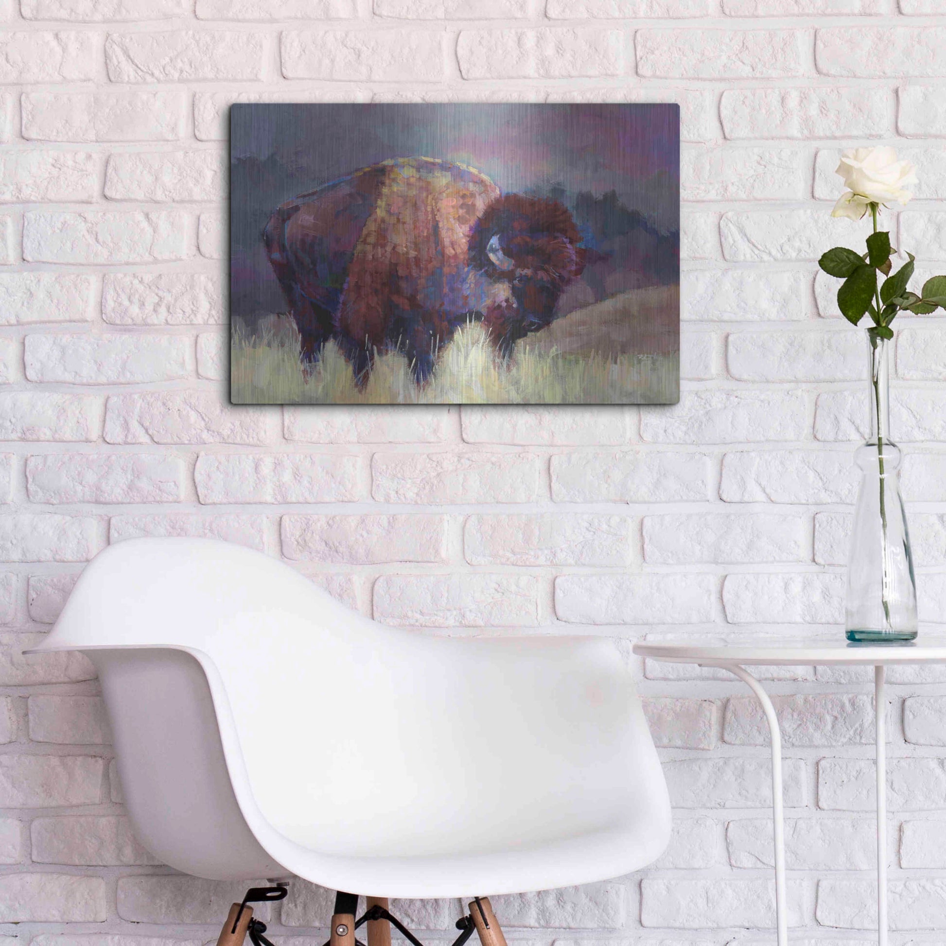 Luxe Metal Art 'Buffalo Roam' by Robert Jackson, Metal Wall Art,24x16