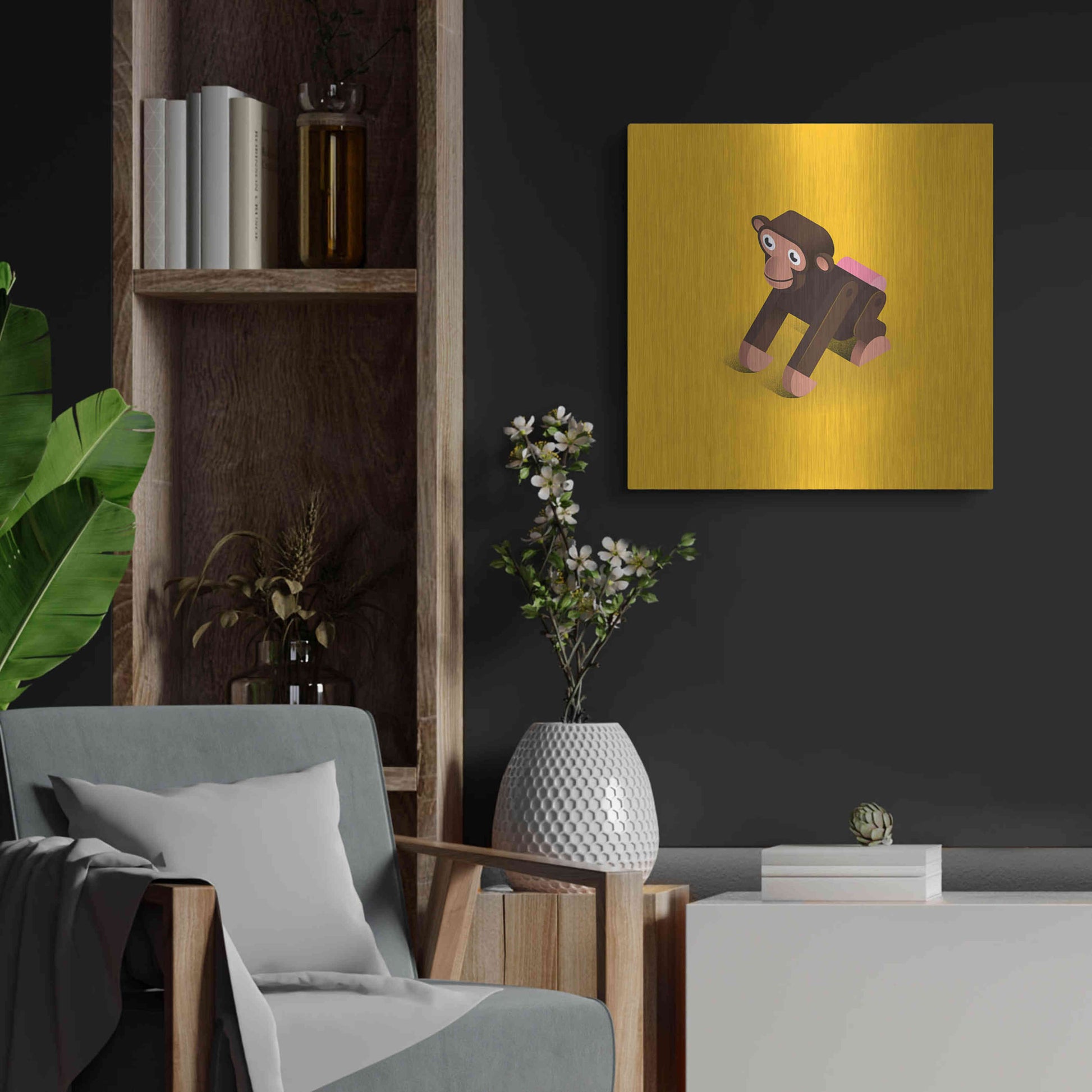 Luxe Metal Art 'Monkey' by Bo Virkelyst Jensen, Metal Wall Art,24x24