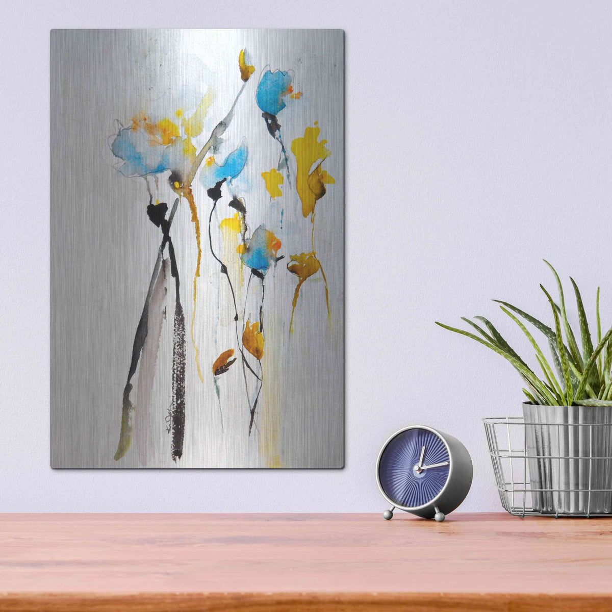 'Blue Flowers II' by Jessica Mingo – Metal Wall Art, 12x16 room view
