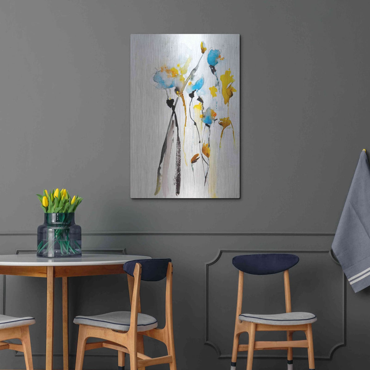 'Blue Flowers II' by Jessica Mingo – Metal Wall Art, 24x36 room view