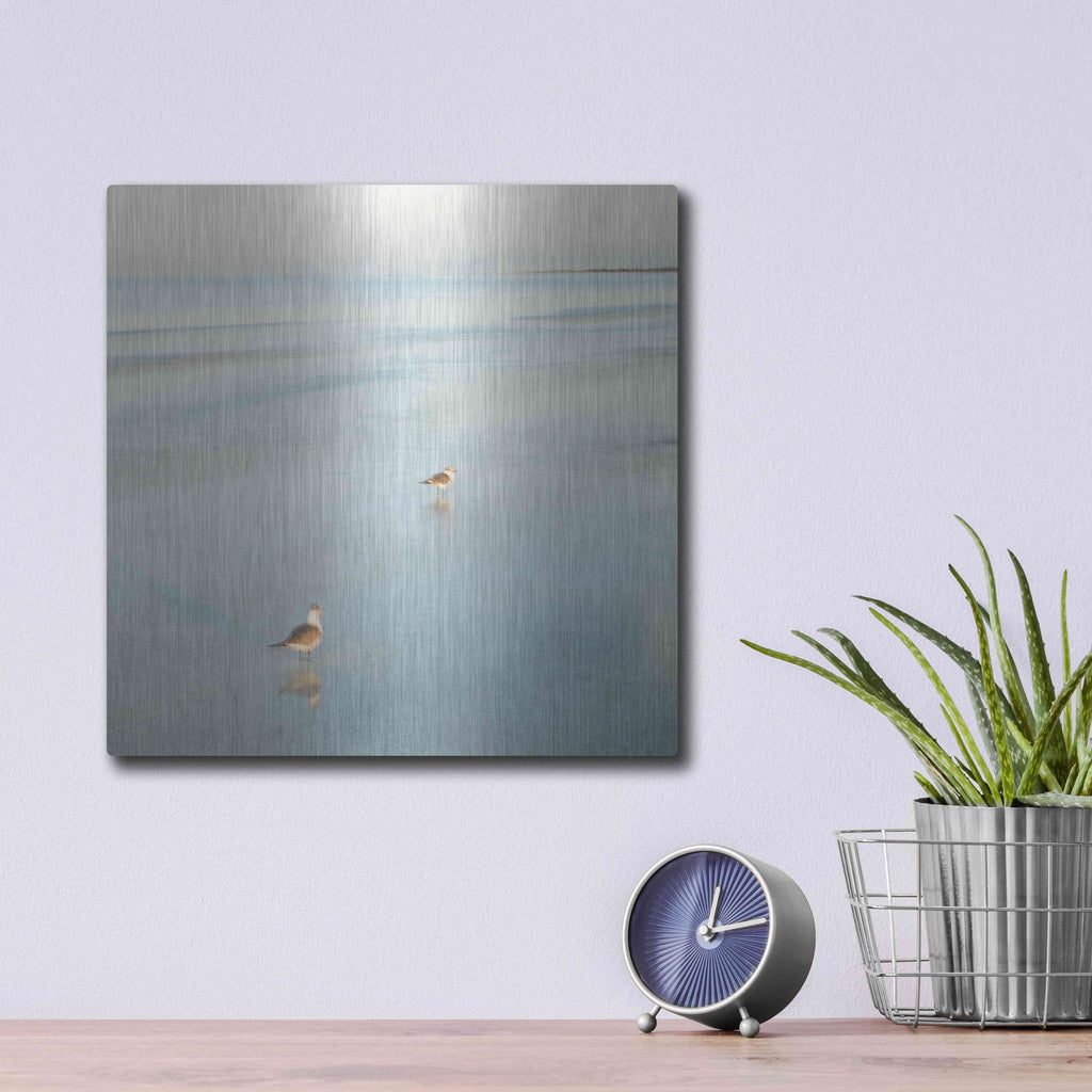 Luxe Metal Art 'Two Birds on Beach' by John Juracek, Metal Wall Art,12x12