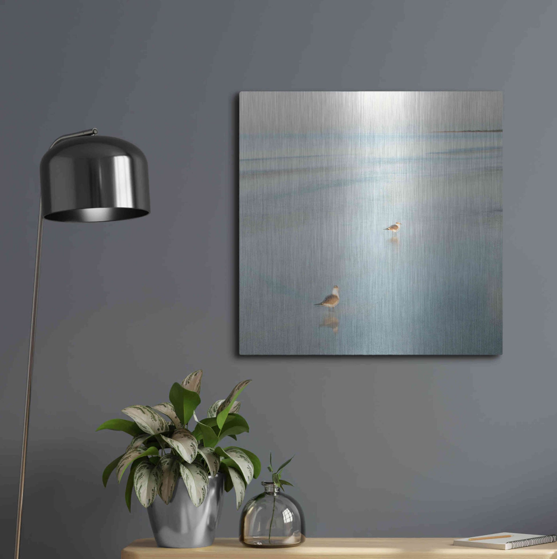 Luxe Metal Art 'Two Birds on Beach' by John Juracek, Metal Wall Art,24x24