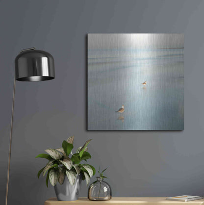 Luxe Metal Art 'Two Birds on Beach' by John Juracek, Metal Wall Art,24x24