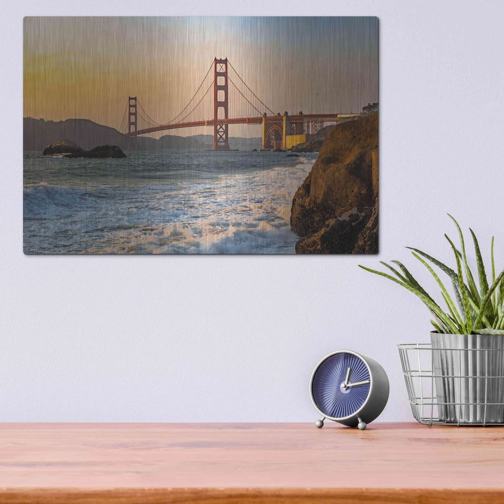 'Golden Gate Bridge Sunset' by Luxe Portfolio – Metal Wall Art, 16x12 room view