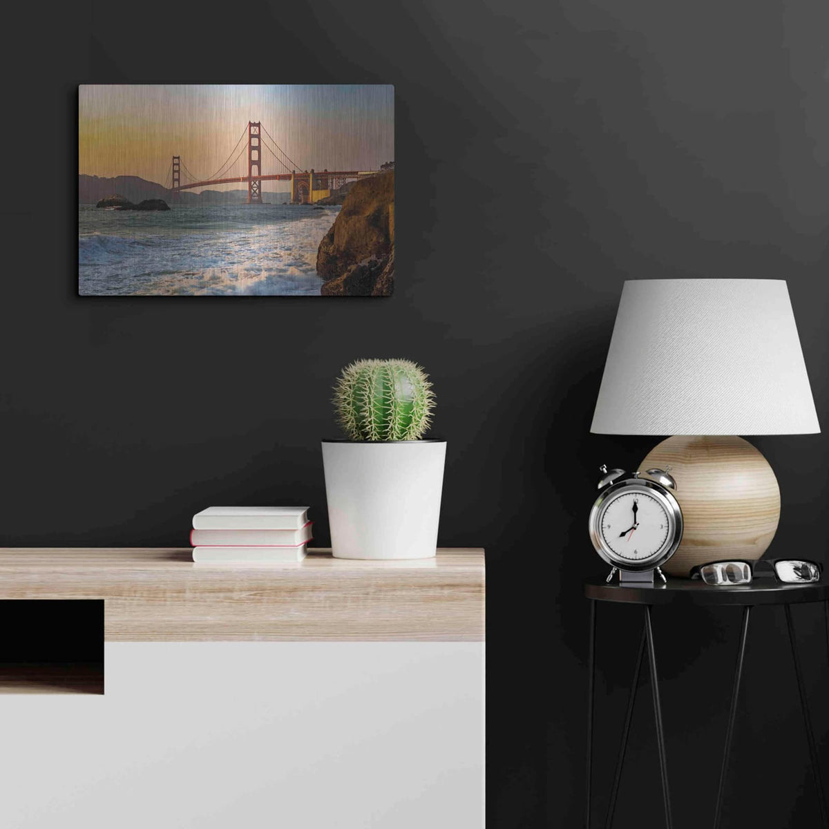 'Golden Gate Bridge Sunset' by Luxe Portfolio – Metal Wall Art, 24x16 room view