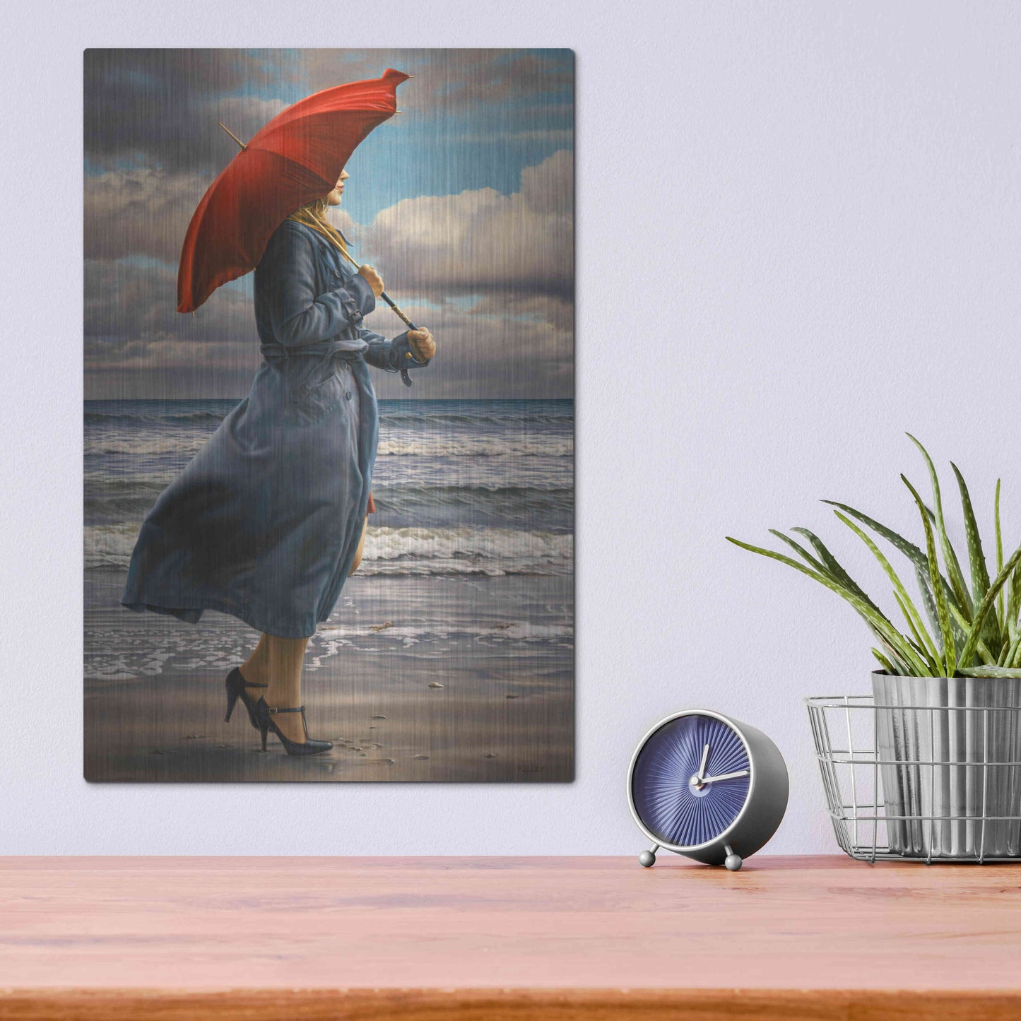 Luxe Metal Art 'Red Umbrella' by Paul Kelley, Metal Wall Art,12x16