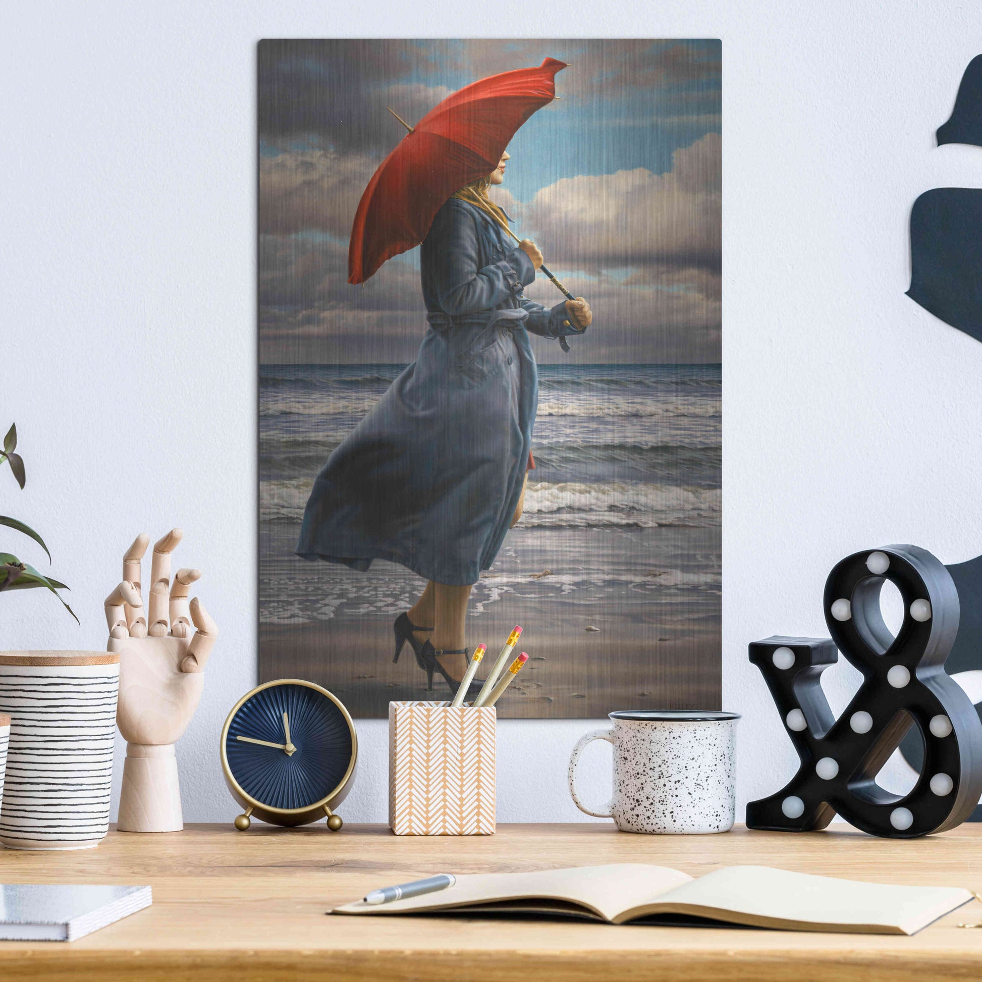 Luxe Metal Art 'Red Umbrella' by Paul Kelley, Metal Wall Art,12x16