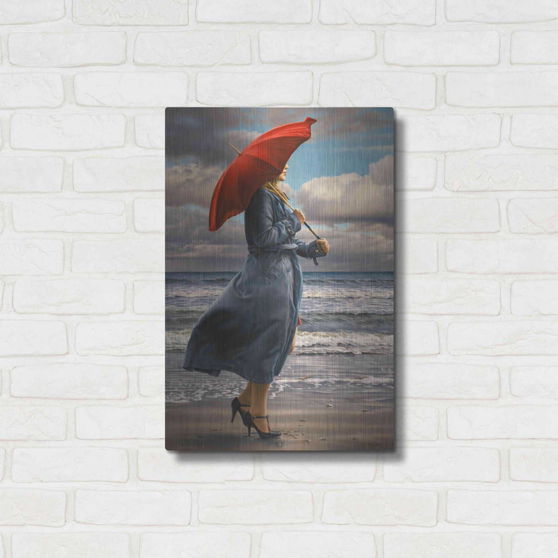 Luxe Metal Art 'Red Umbrella' by Paul Kelley, Metal Wall Art,16x24