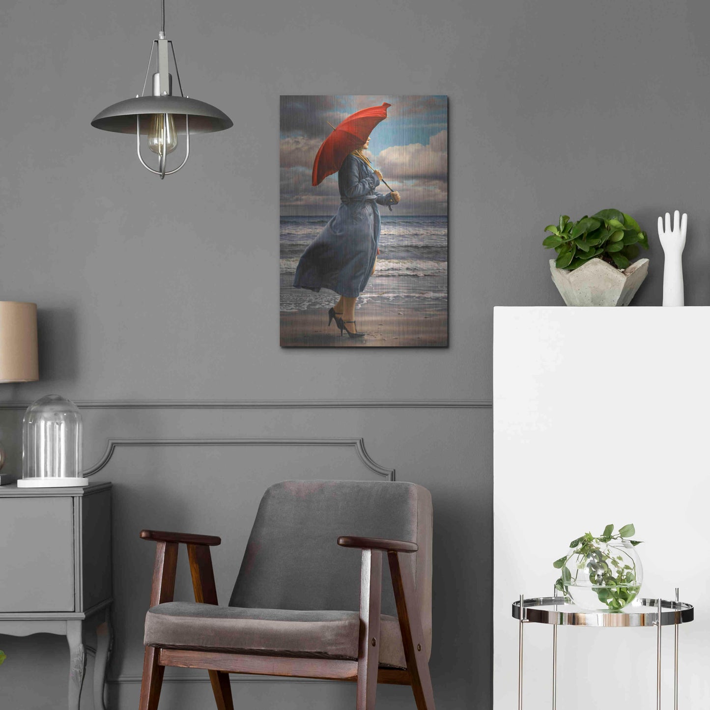 Luxe Metal Art 'Red Umbrella' by Paul Kelley, Metal Wall Art,16x24