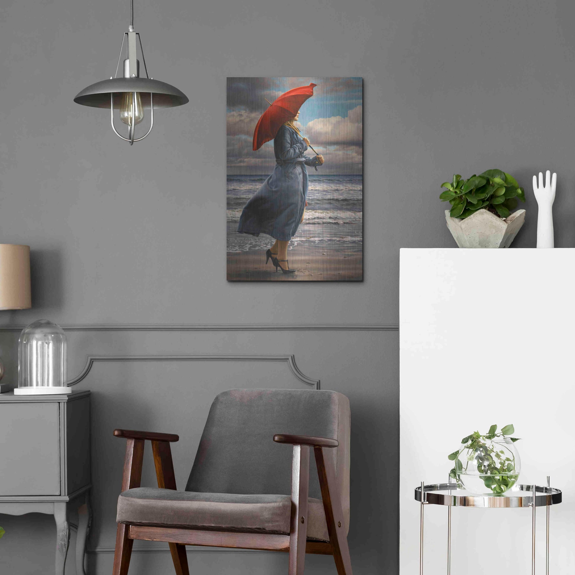 Luxe Metal Art 'Red Umbrella' by Paul Kelley, Metal Wall Art,16x24