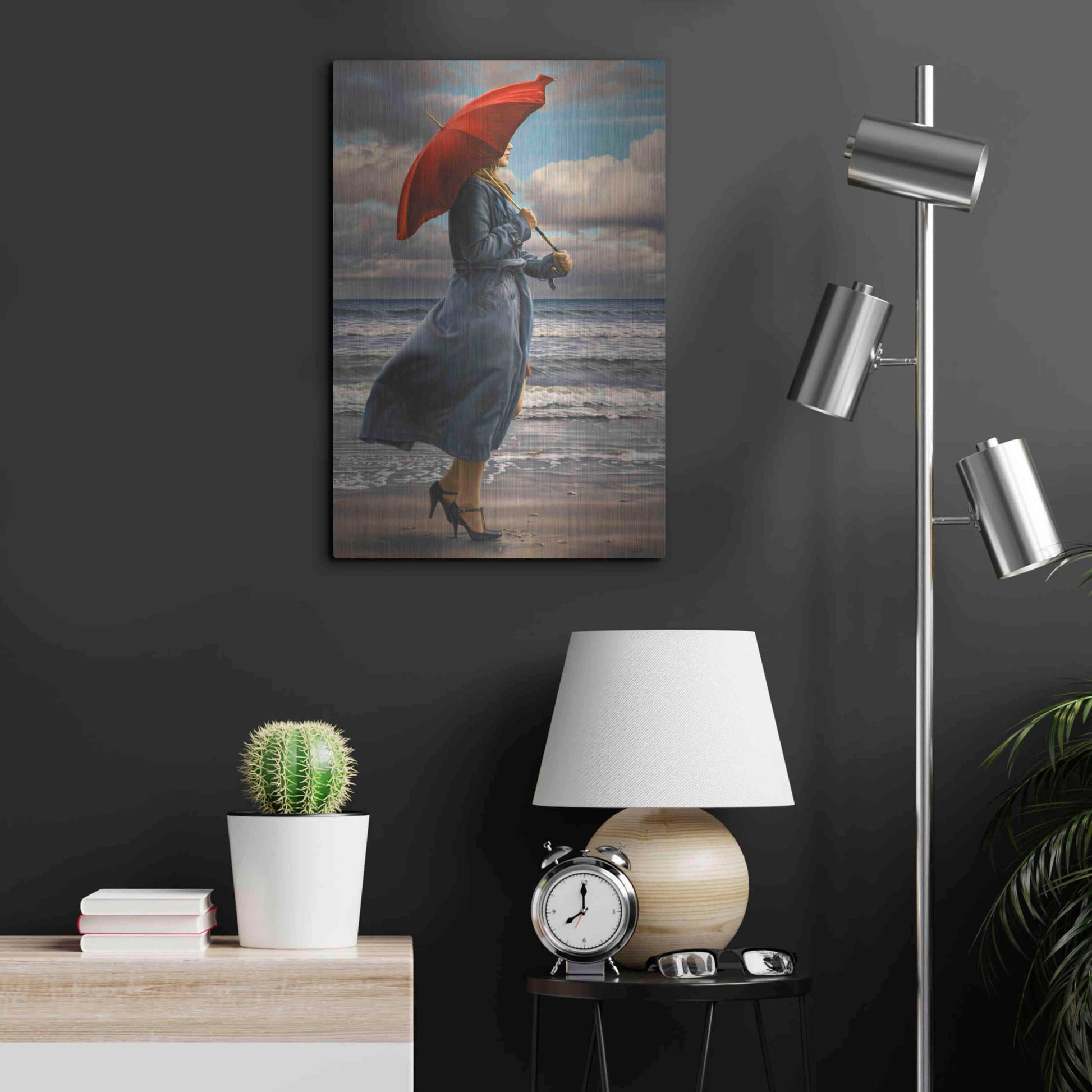 Luxe Metal Art 'Red Umbrella' by Paul Kelley, Metal Wall Art,16x24