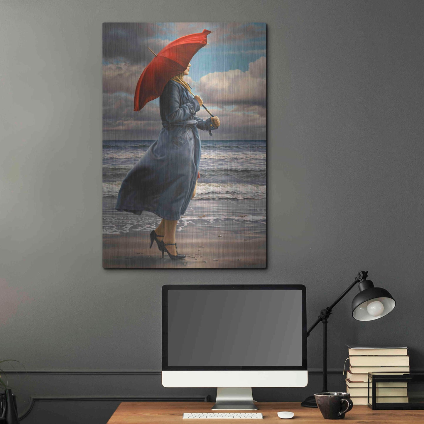 Luxe Metal Art 'Red Umbrella' by Paul Kelley, Metal Wall Art,24x36