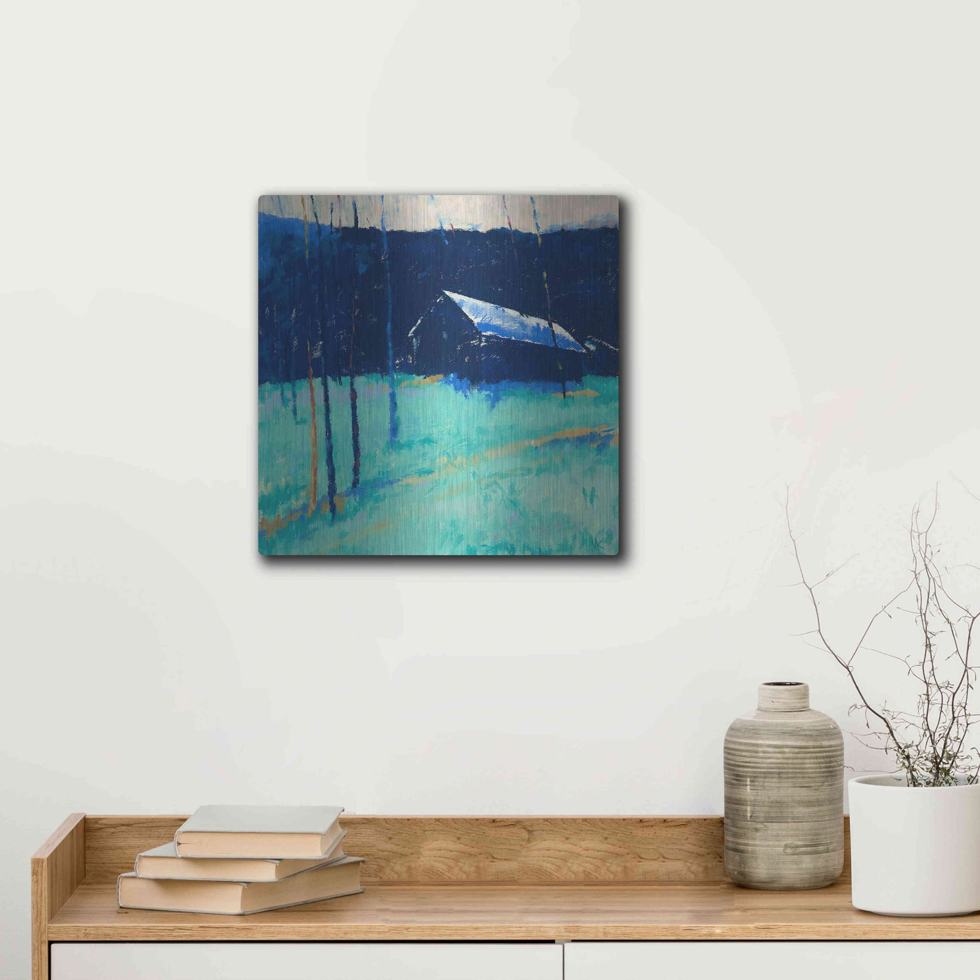 Luxe Metal Art 'Moon Glow' by Mike Kelly, Metal Wall Art,12x12