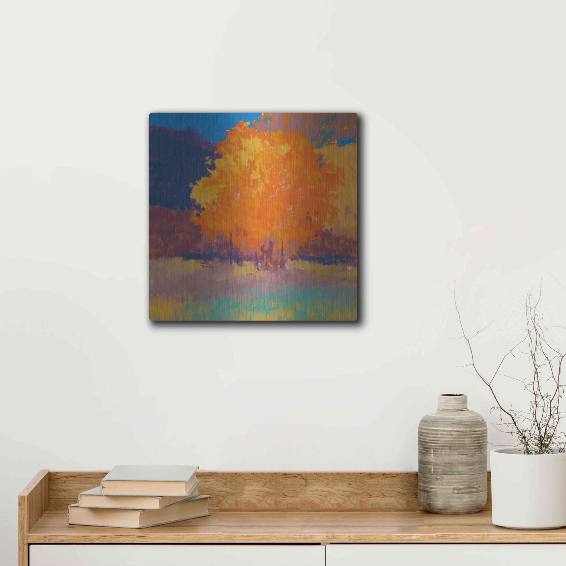 Luxe Metal Art 'Orange Maple' by Mike Kelly, Metal Wall Art,12x12