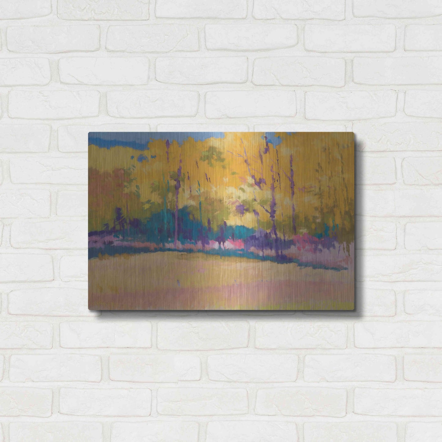 Luxe Metal Art 'Yellow Trees' by Mike Kelly, Metal Wall Art,24x16