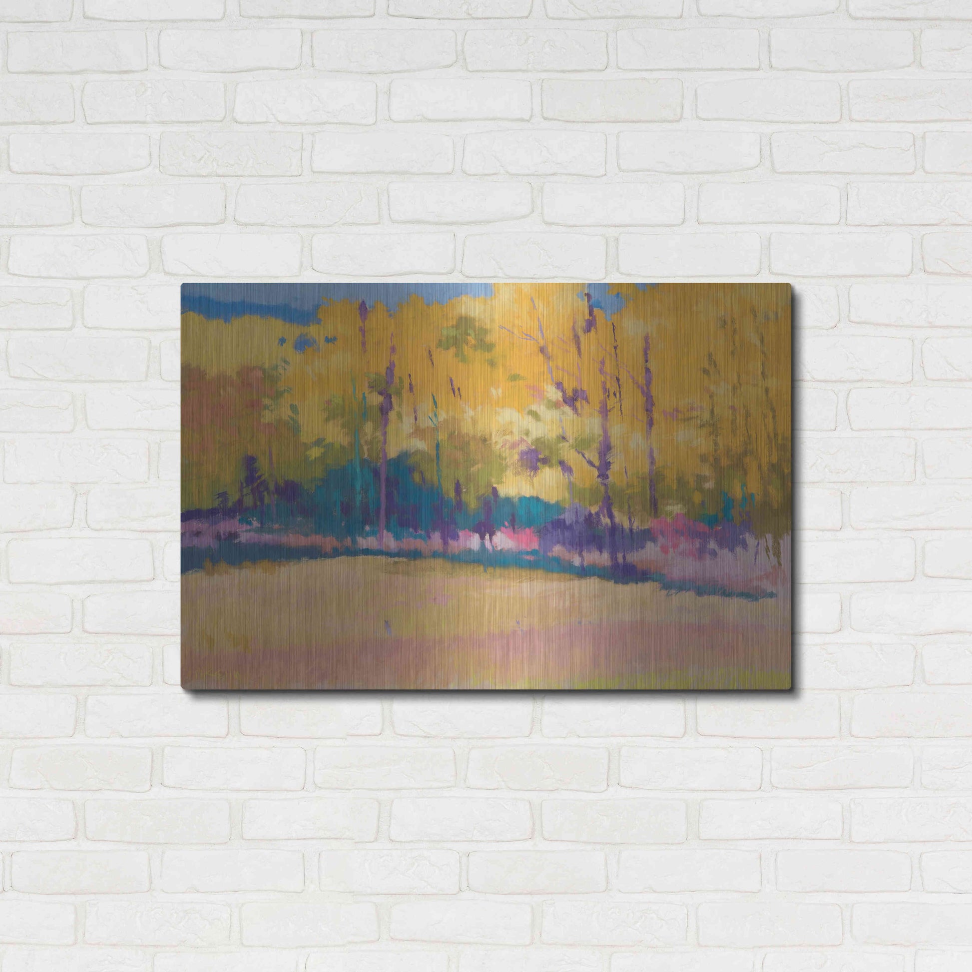 Luxe Metal Art 'Yellow Trees' by Mike Kelly, Metal Wall Art,36x24