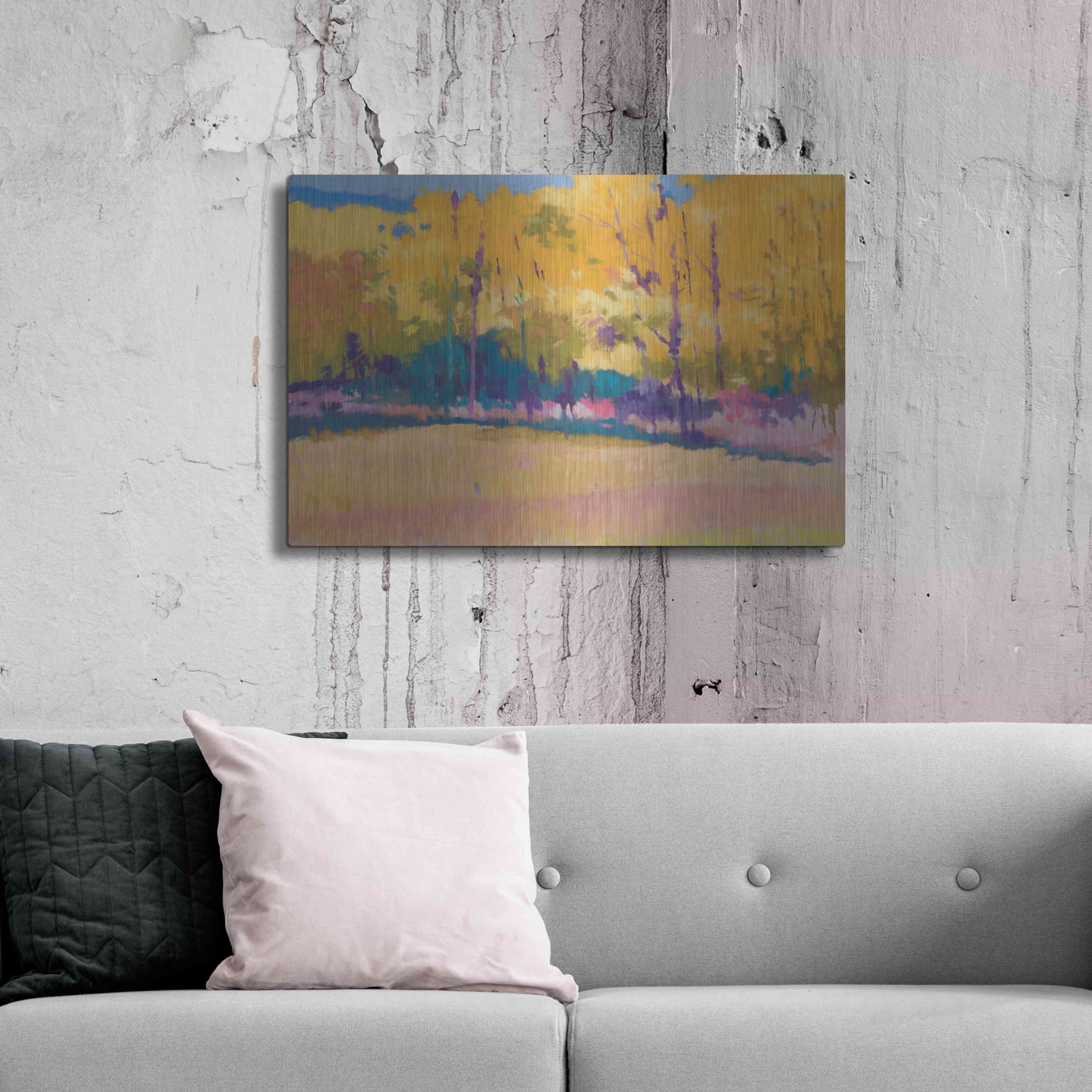 Luxe Metal Art 'Yellow Trees' by Mike Kelly, Metal Wall Art,36x24