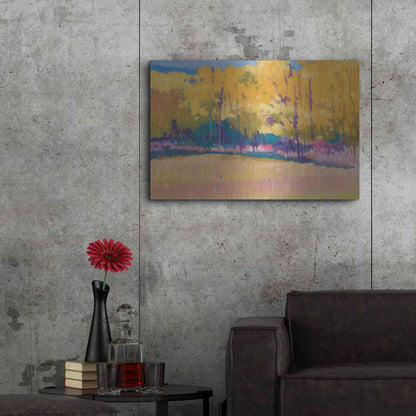 Luxe Metal Art 'Yellow Trees' by Mike Kelly, Metal Wall Art,36x24