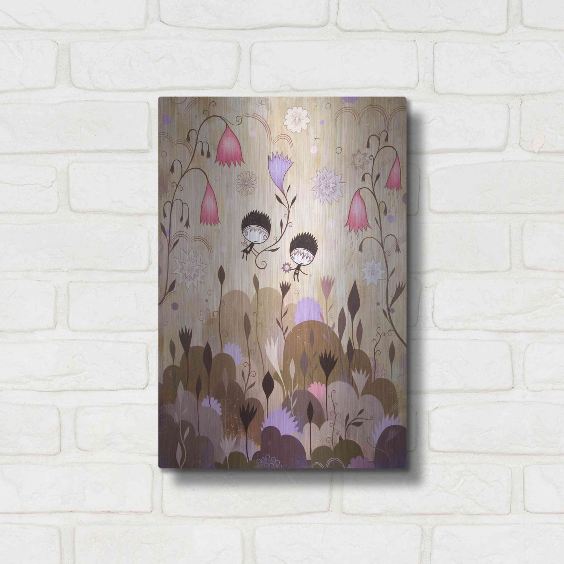 Luxe Metal Art 'Garden of Sleeping Flowers I' by Jeremiah Ketner, Metal Wall Art,12x16