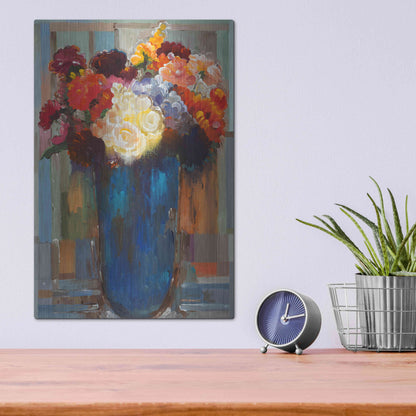 Luxe Metal Art 'Flowers in a Blue Vase' by Hooshang Khorasani, Metal Wall Art,12x16