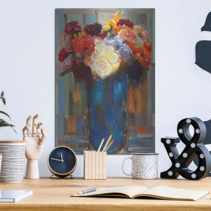 Luxe Metal Art 'Flowers in a Blue Vase' by Hooshang Khorasani, Metal Wall Art,12x16