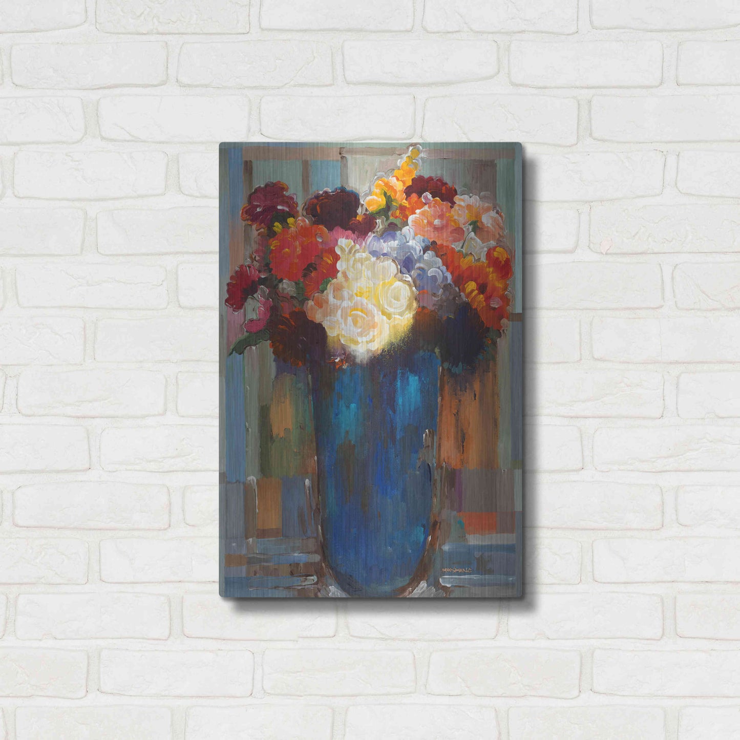 Luxe Metal Art 'Flowers in a Blue Vase' by Hooshang Khorasani, Metal Wall Art,16x24