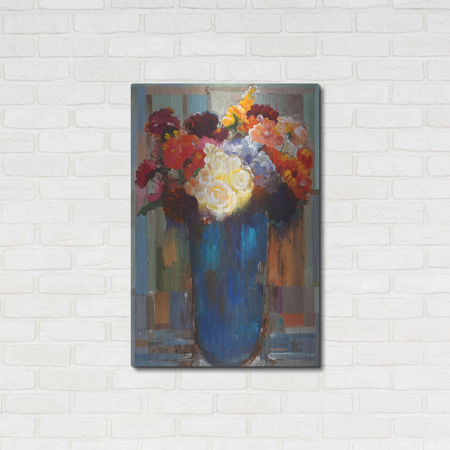 Luxe Metal Art 'Flowers in a Blue Vase' by Hooshang Khorasani, Metal Wall Art,24x36