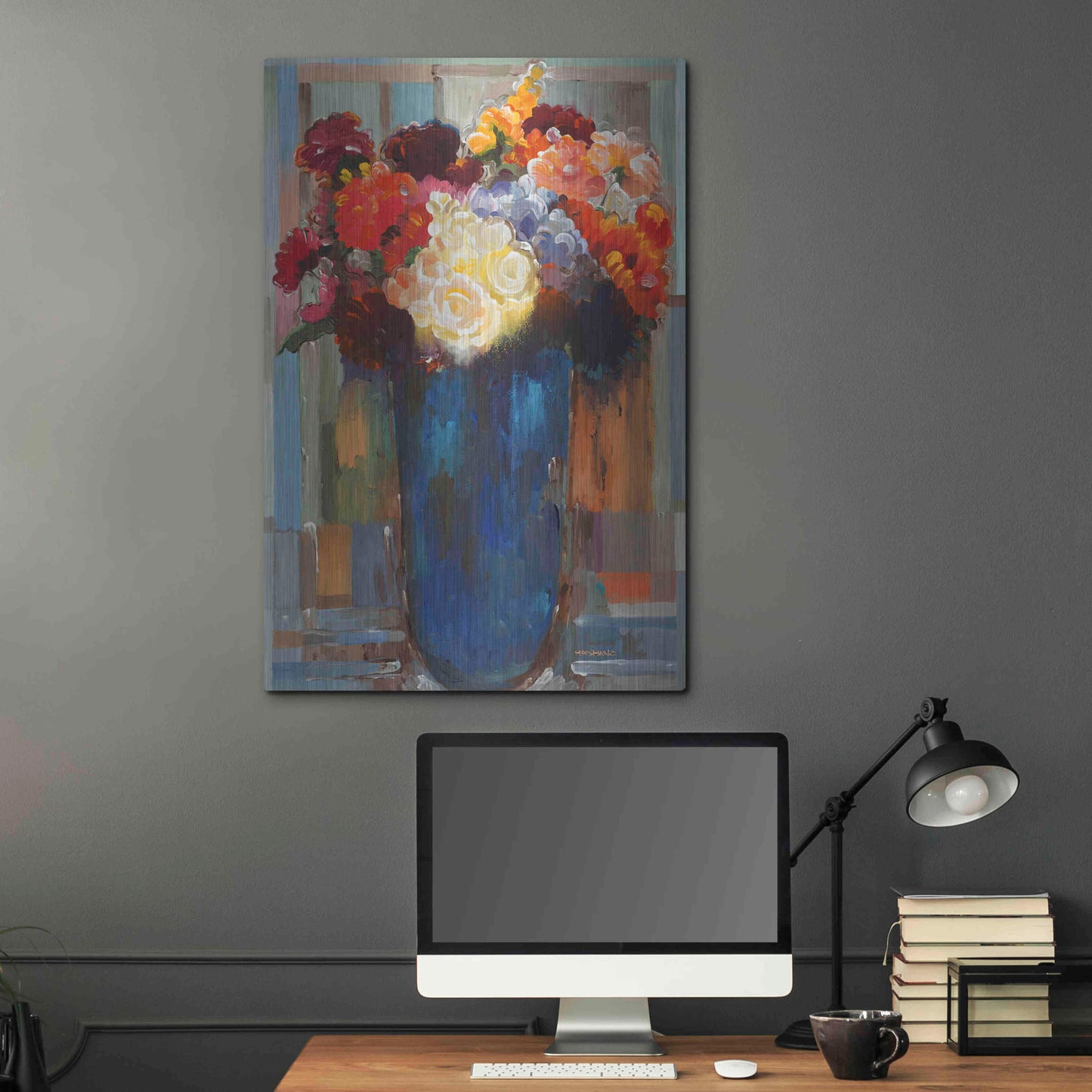 Luxe Metal Art 'Flowers in a Blue Vase' by Hooshang Khorasani, Metal Wall Art,24x36