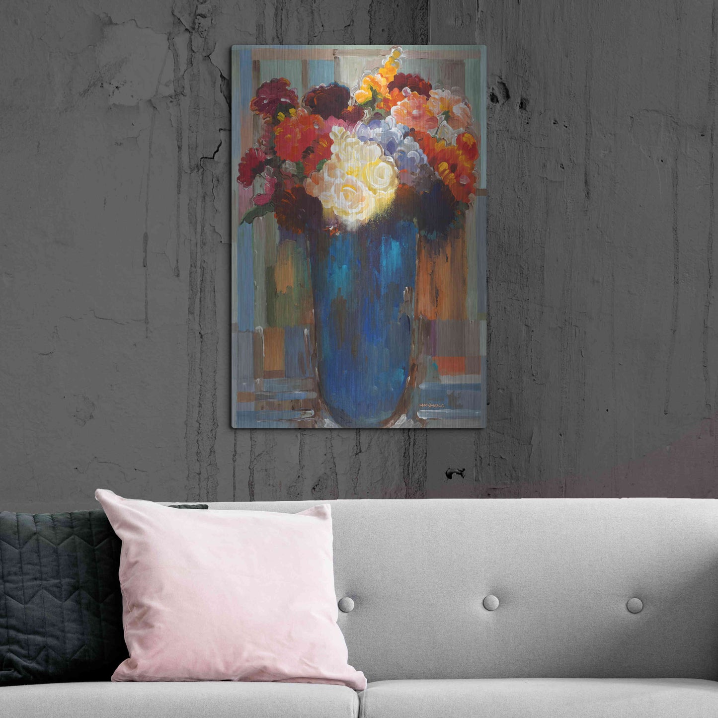 Luxe Metal Art 'Flowers in a Blue Vase' by Hooshang Khorasani, Metal Wall Art,24x36