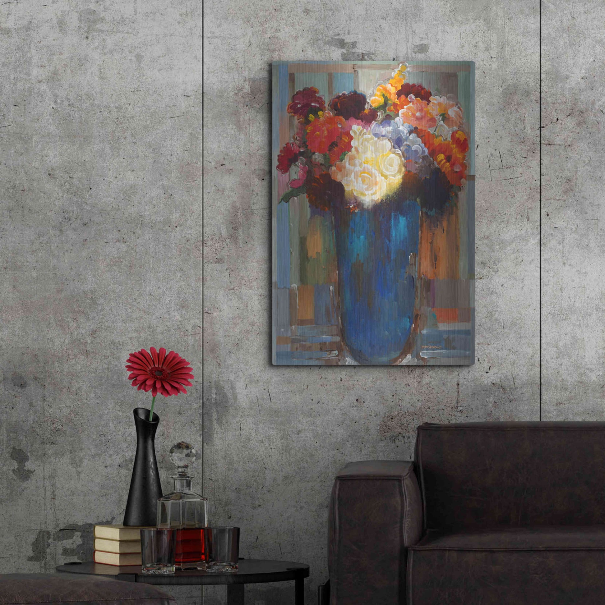 Luxe Metal Art 'Flowers in a Blue Vase' by Hooshang Khorasani, Metal Wall Art,24x36