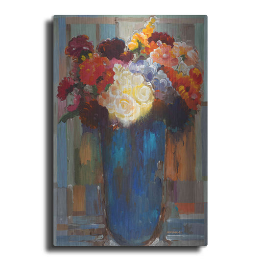 Luxe Metal Art 'Flowers in a Blue Vase' by Hooshang Khorasani, Metal Wall Art