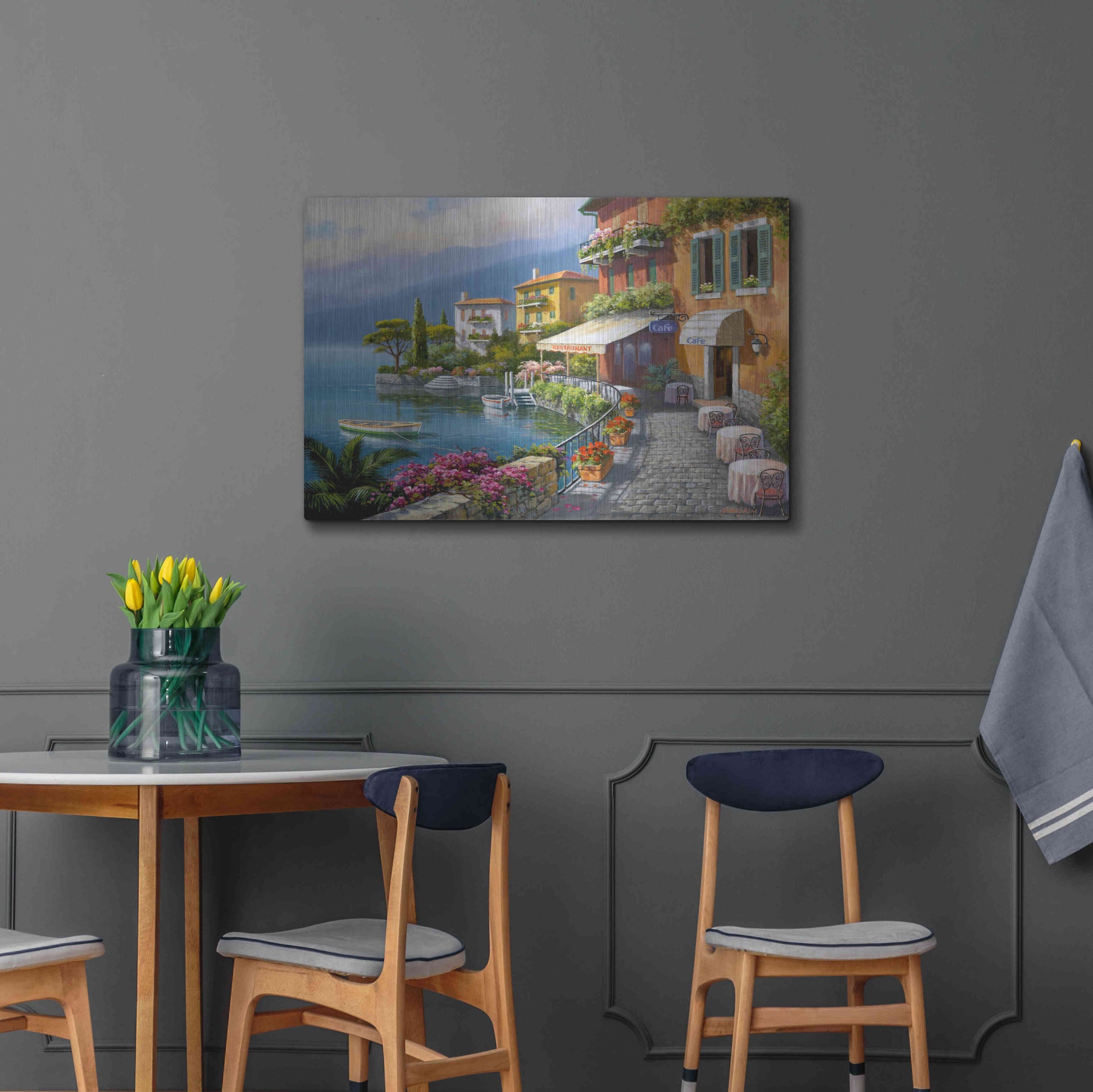 Luxe Metal Art 'Seaside Bistro Café' by Sung Kim, Metal Wall Art,36x24