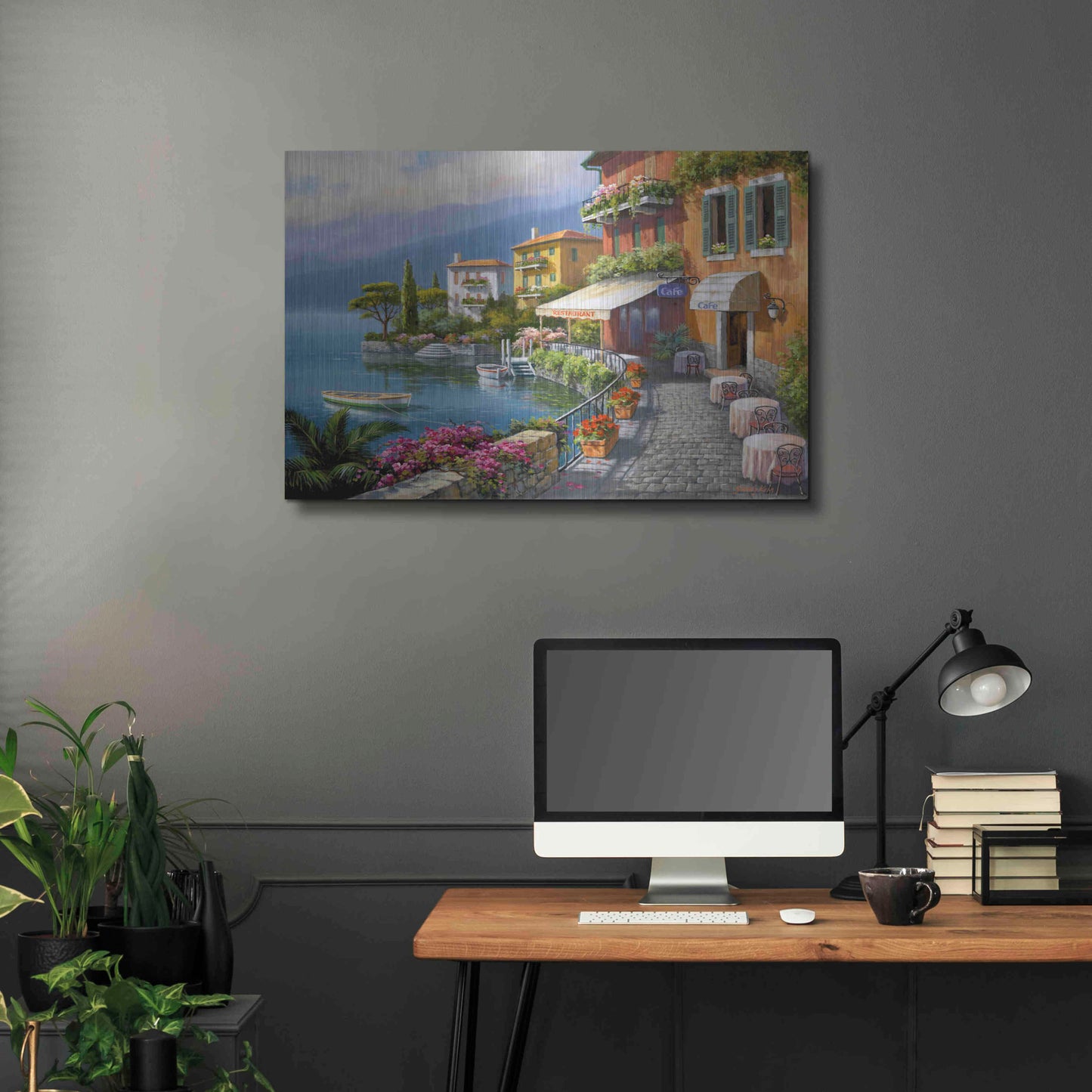 Luxe Metal Art 'Seaside Bistro Café' by Sung Kim, Metal Wall Art,36x24