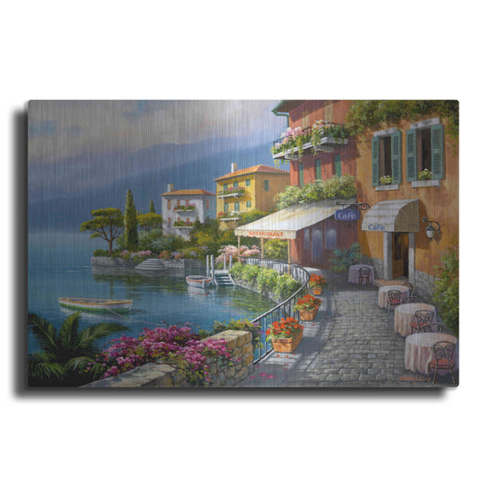 Luxe Metal Art 'Seaside Bistro Café' by Sung Kim, Metal Wall Art