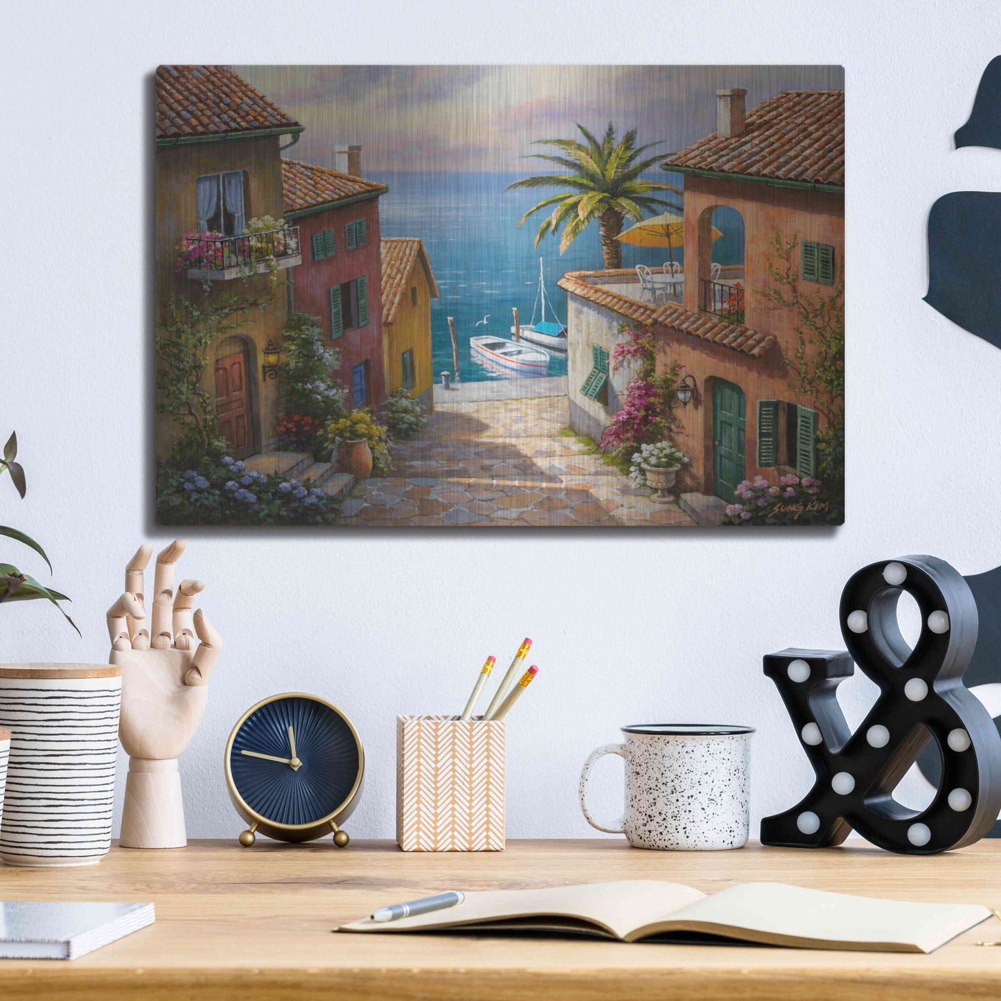 Luxe Metal Art 'The Villa’s Private Dock' by Sung Kim, Metal Wall Art,16x12
