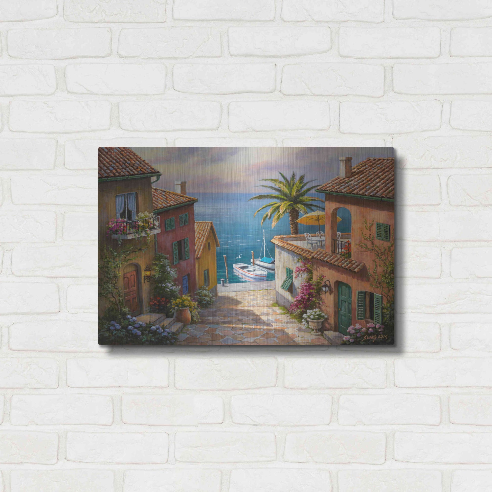 Luxe Metal Art 'The Villa’s Private Dock' by Sung Kim, Metal Wall Art,24x16