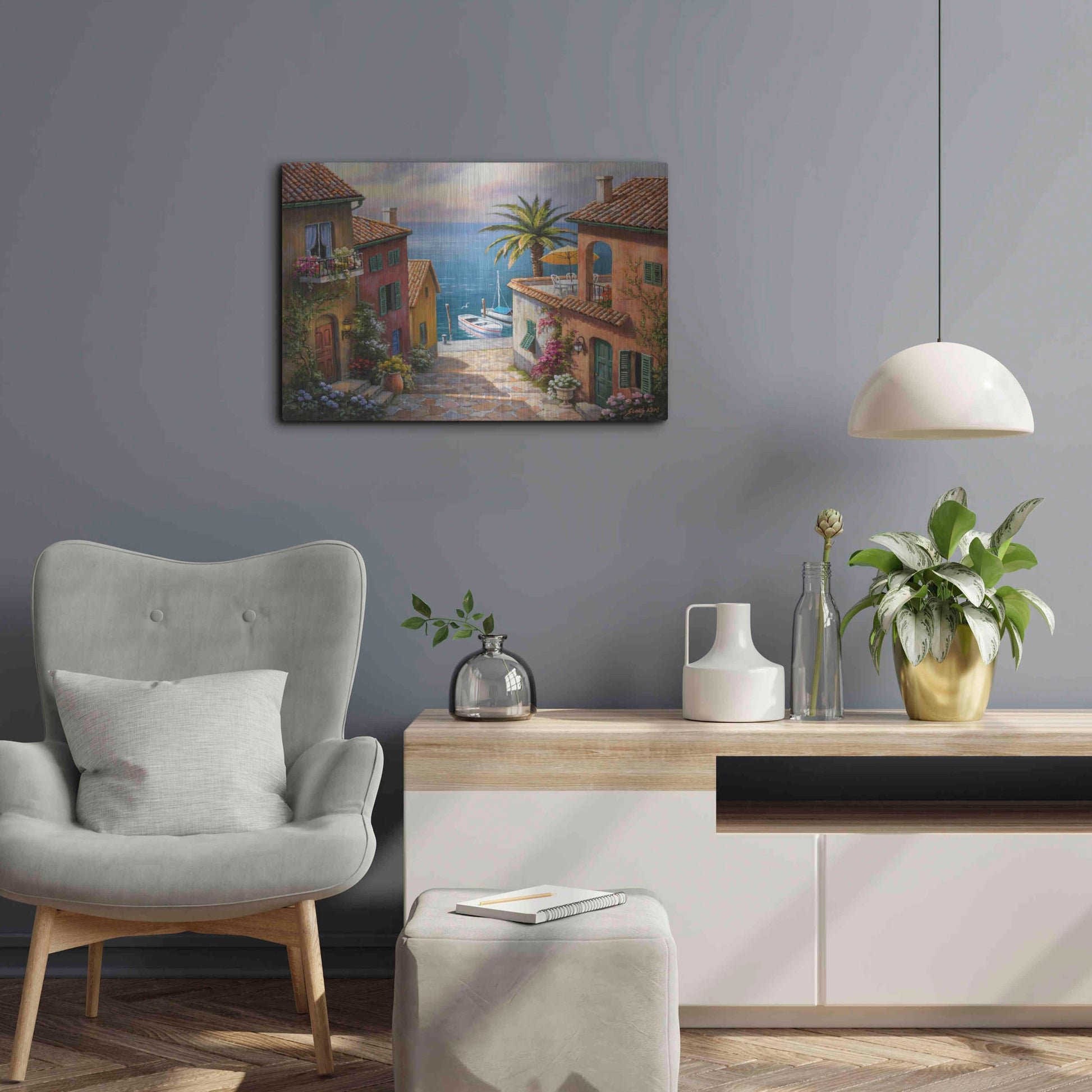 Luxe Metal Art 'The Villa’s Private Dock' by Sung Kim, Metal Wall Art,24x16