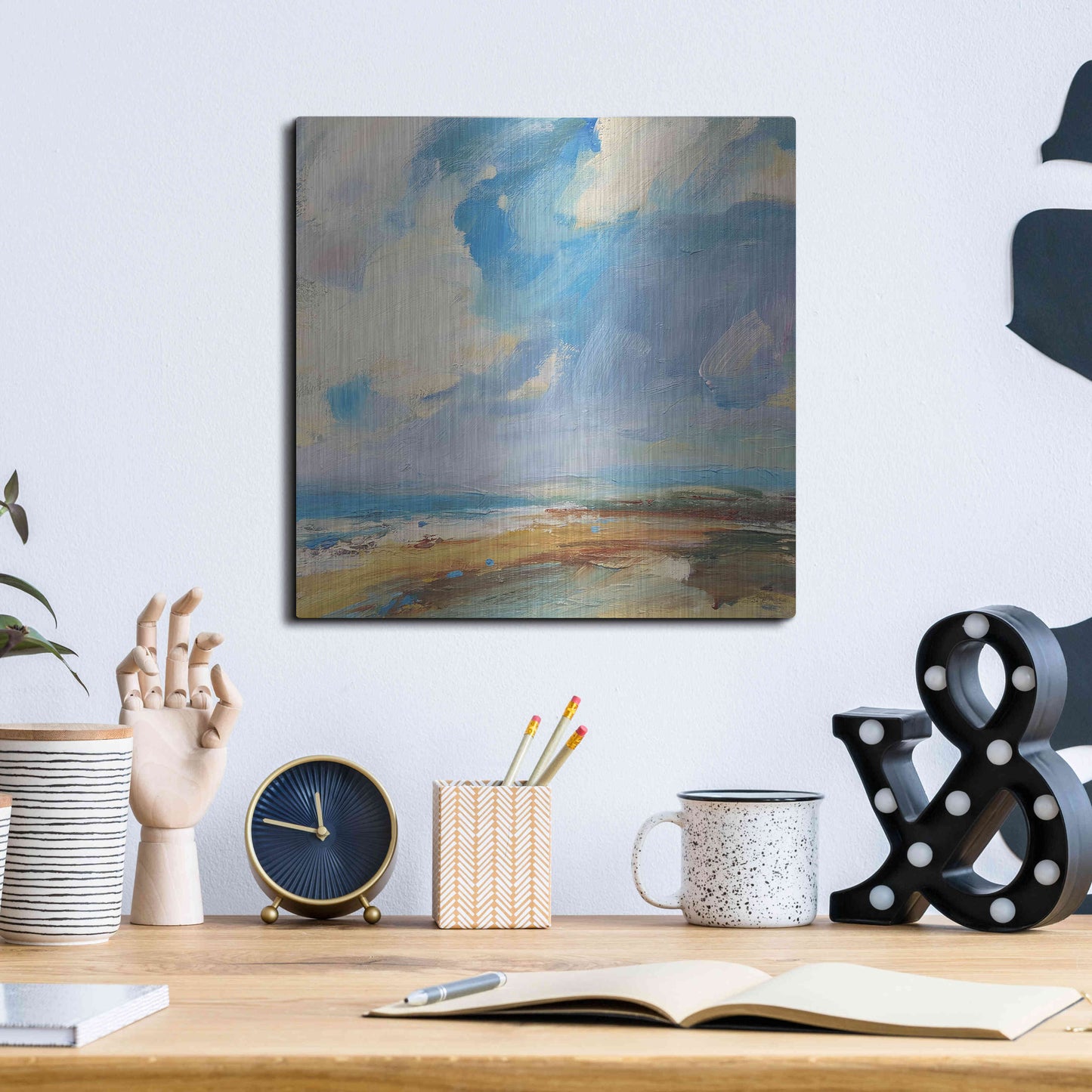 Luxe Metal Art 'Ochre Sand West Coast' by Andrew Kinmont, Metal Wall Art,12x12