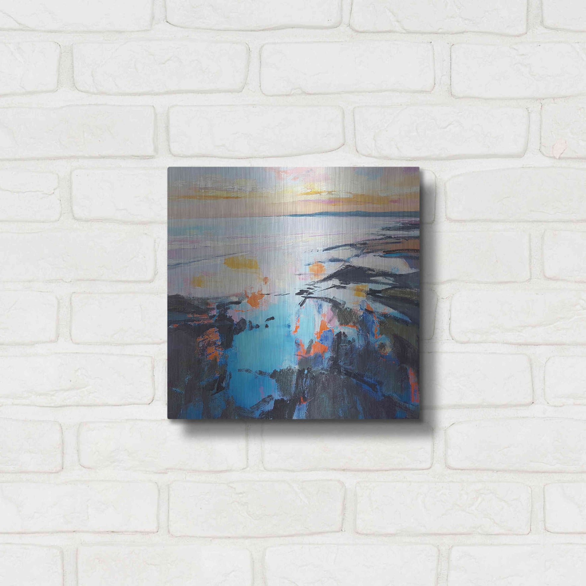 Luxe Metal Art 'Rock Pool Sunrise' by Andrew Kinmont, Metal Wall Art,12x12