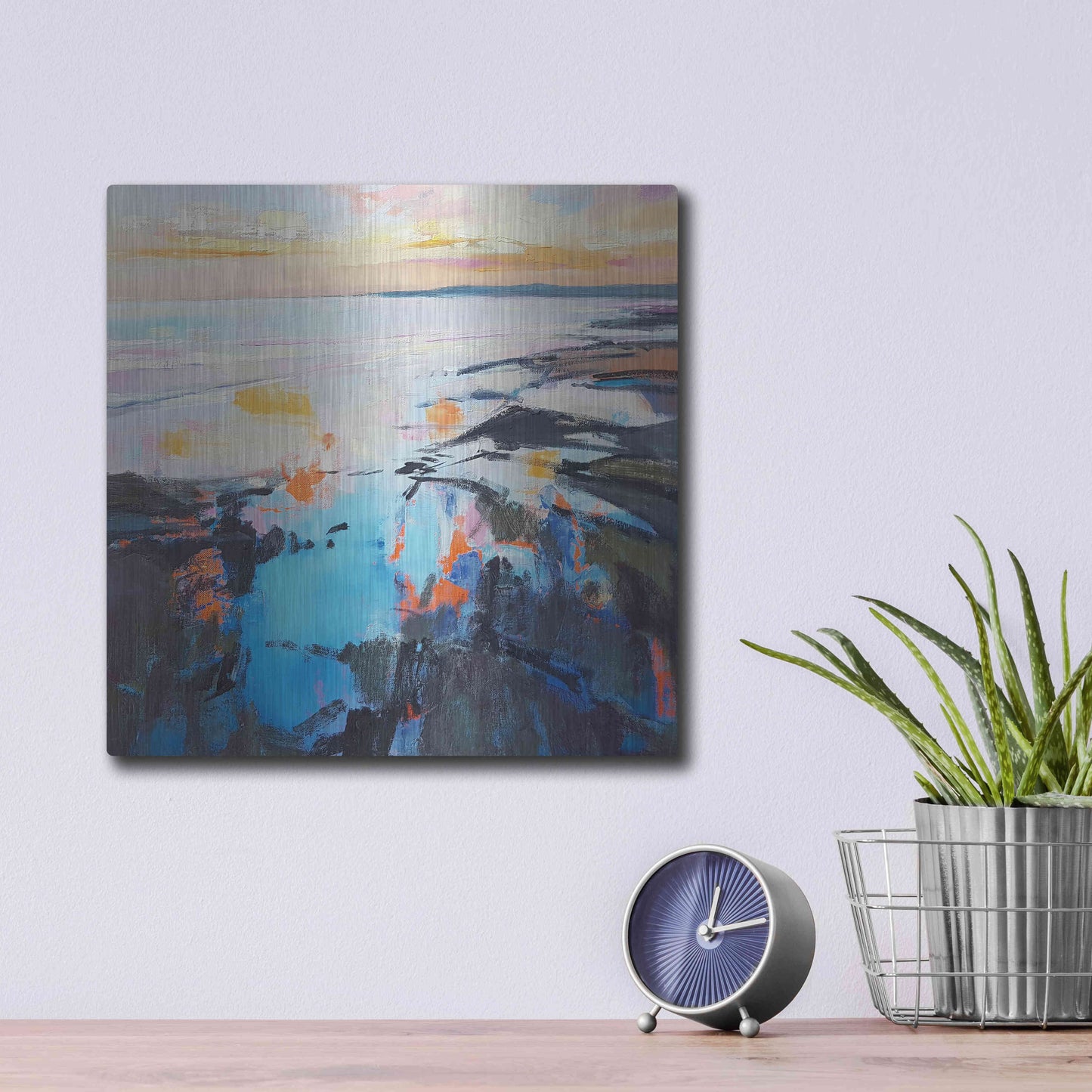 Luxe Metal Art 'Rock Pool Sunrise' by Andrew Kinmont, Metal Wall Art,12x12