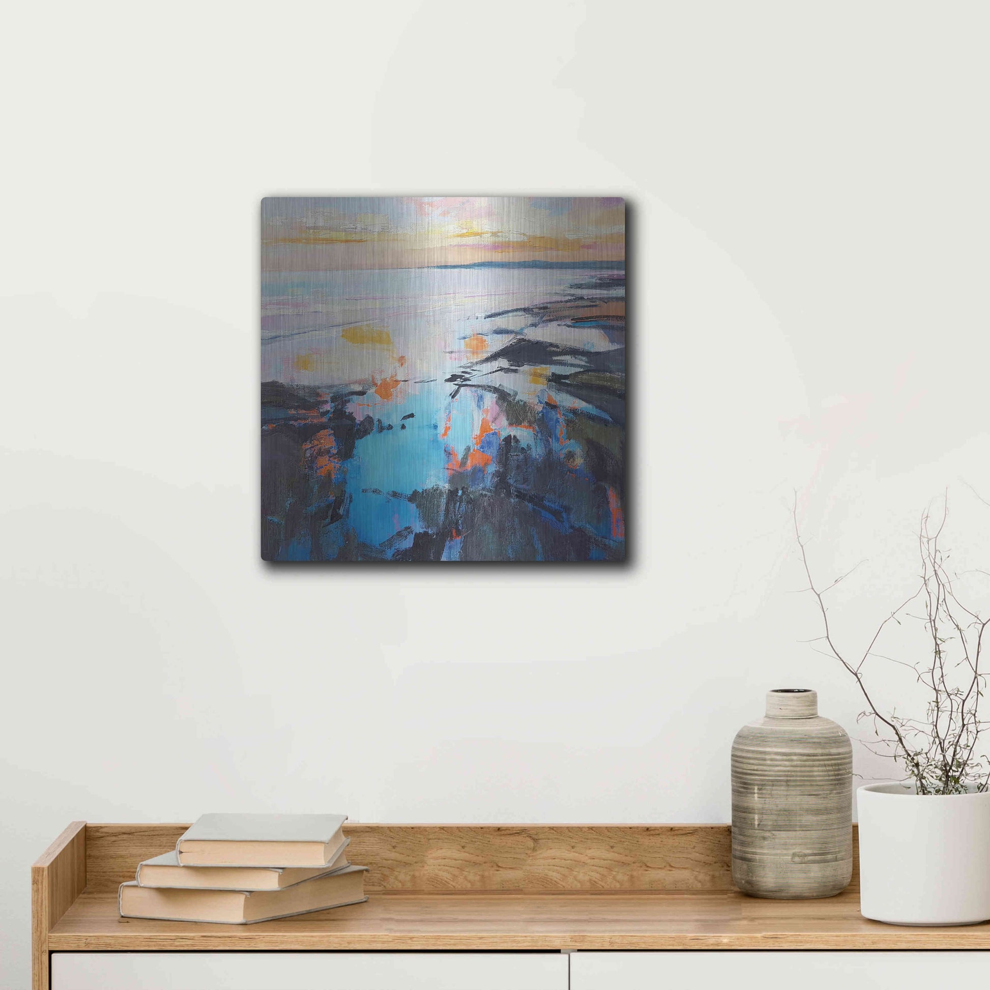 Luxe Metal Art 'Rock Pool Sunrise' by Andrew Kinmont, Metal Wall Art,12x12