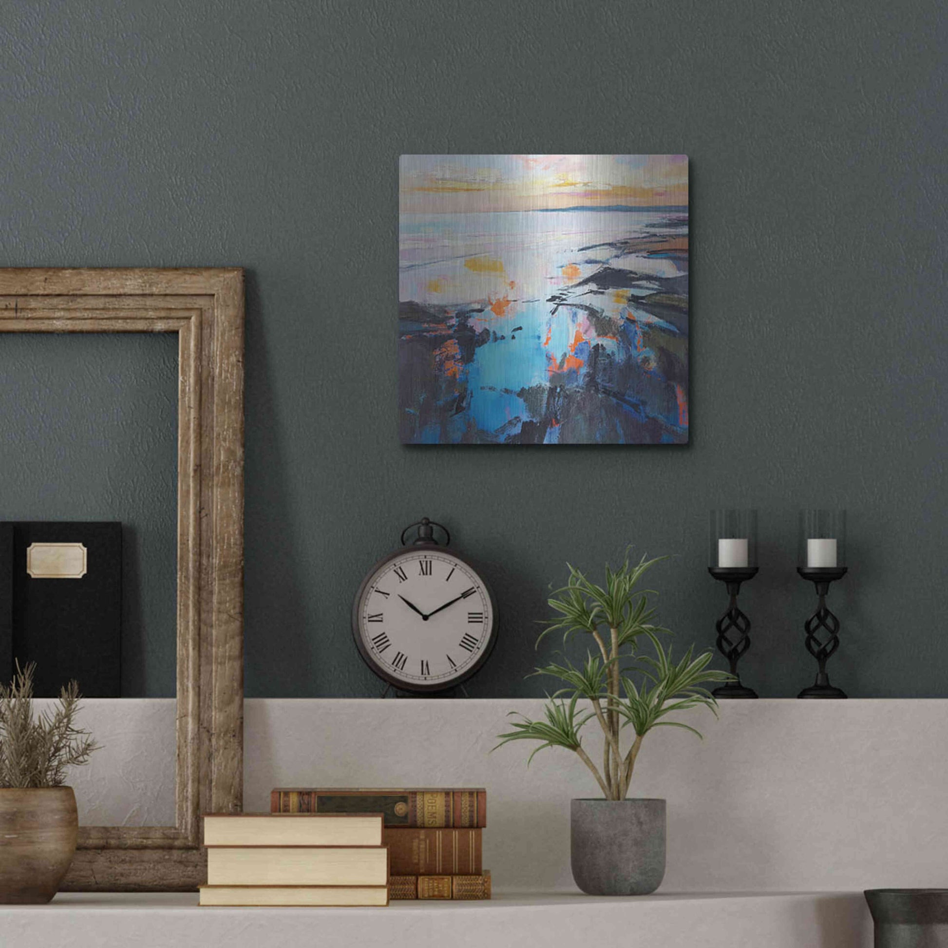 Luxe Metal Art 'Rock Pool Sunrise' by Andrew Kinmont, Metal Wall Art,12x12