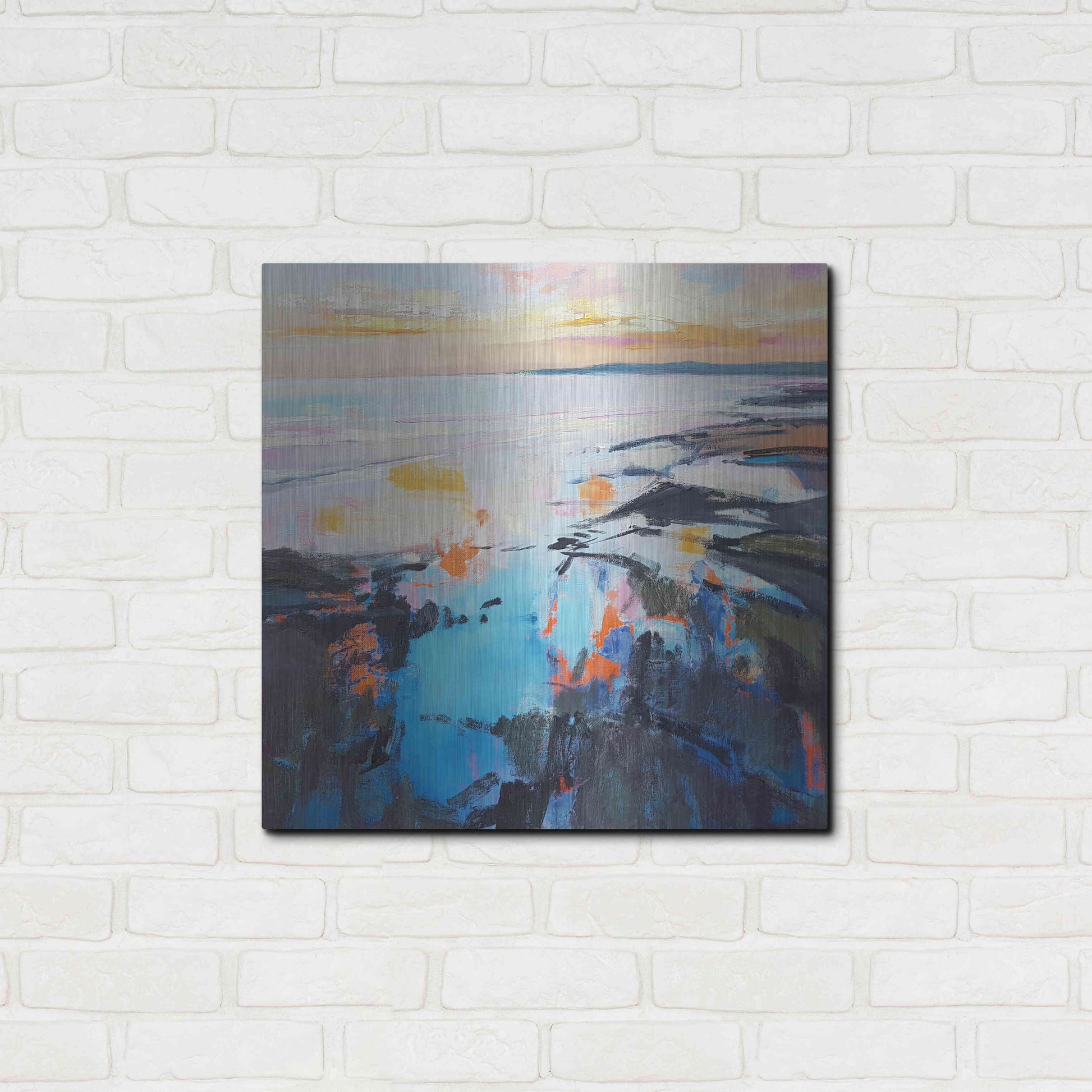 Luxe Metal Art 'Rock Pool Sunrise' by Andrew Kinmont, Metal Wall Art,24x24