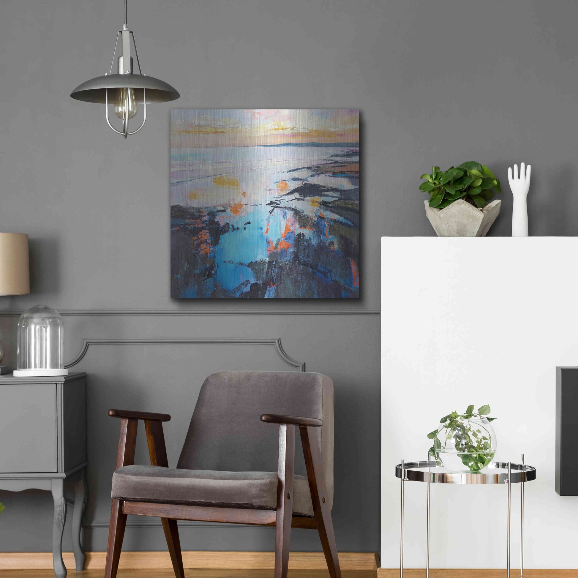 Luxe Metal Art 'Rock Pool Sunrise' by Andrew Kinmont, Metal Wall Art,24x24