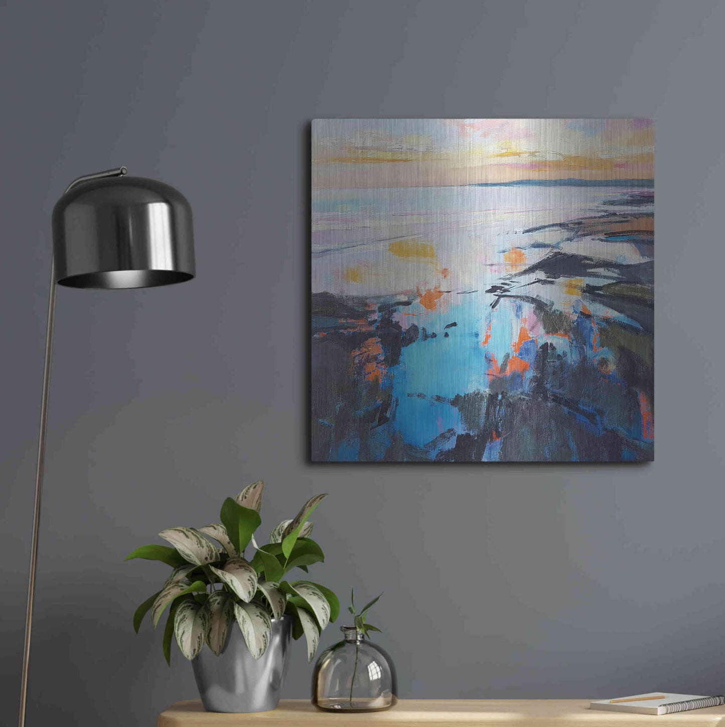 Luxe Metal Art 'Rock Pool Sunrise' by Andrew Kinmont, Metal Wall Art,24x24