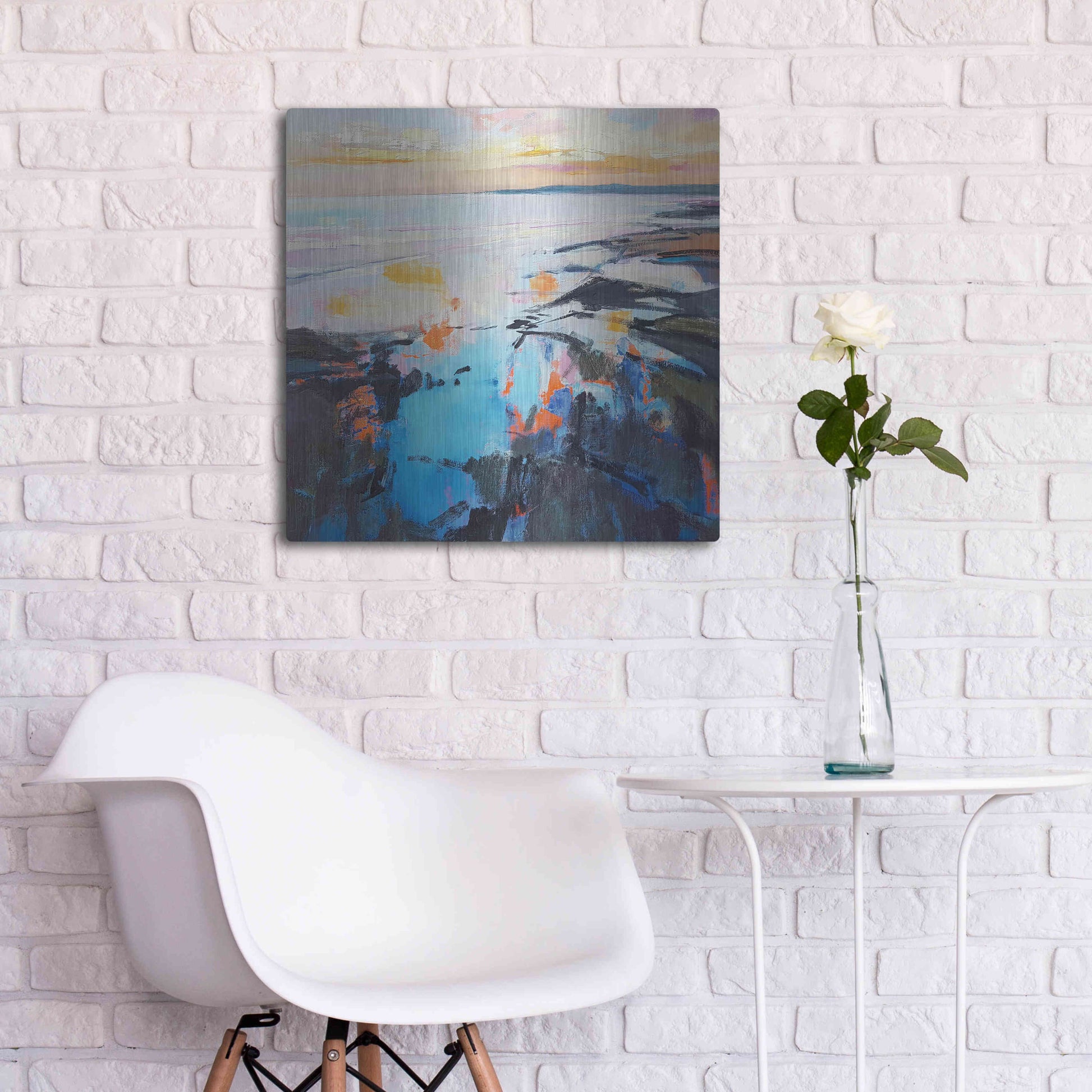 Luxe Metal Art 'Rock Pool Sunrise' by Andrew Kinmont, Metal Wall Art,24x24